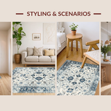 Ultra Soft Area Rug, Non Slip, Stain Resistant, Washable Area Rugs for Living Room, Bedroom, Vibrant Retro Floral Fusion(White)