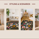 Ultra Soft Area Rug, Non Slip, Stain Resistant, Washable Area Rugs for Living Room, Bedroom, Boho Black Floral Washable Rug for Living Room(Black)