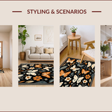 Ultra Soft Area Rug, Non Slip, Stain Resistant, Washable Area Rugs for Living Room, Bedroom, Elegant Floral-Insect Hybrid Design(Black)