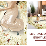 Ultra Soft Area Rug, Non Slip, Stain Resistant, Washable Area Rugs for Living Room, Bedroom, Cozy Pastel Floral Insect Theme(Beige)