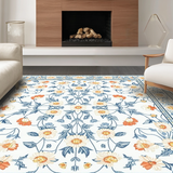 Ultra Soft Area Rug, Non Slip, Stain Resistant, Washable Area Rugs for Living Room, Bedroom, Artistic Flower Pattern with Earthy Hues(White)