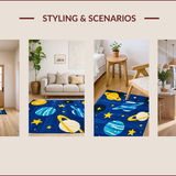 Ultra Soft Area Rug, Non Slip, Stain Resistant, Washable Area Rugs for Living Room, Bedroom, Galaxy Adventure Playful Aesthetic(Blue)
