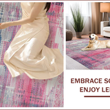 Ultra Soft Area Rug, Non Slip, Stain Resistant, Washable Area Rugs for Living Room, Bedroom, Faded Geometric Multicolor Elegance(Pink)