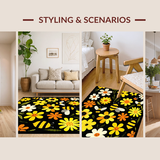 Ultra Soft Area Rug, Non Slip, Stain Resistant, Washable Area Rugs for Living Room, Bedroom, Charming Bee Floral Arrangement(Yellow)
