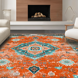 Ultra Soft Area Rug, Non Slip, Stain Resistant, Washable Area Rugs for Living Room, Bedroom, Whimsical Geometric Orange Design(Orange)