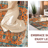 Ultra Soft Area Rug, Non Slip, Stain Resistant, Washable Area Rugs for Living Room, Bedroom, Rustic Faded Floral Charm(Orange)