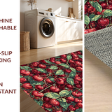 Ultra Soft Area Rug, Non Slip, Stain Resistant, Washable Area Rugs for Living Room, Bedroom, Fruit Bow Rug with Cherry Illustrations and Pink Ribbon Elements(Red)