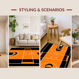 Ultra Soft Area Rug, Non Slip, Stain Resistant, Washable Area Rugs for Living Room, Bedroom, Playful Court Lines Design(Orange)