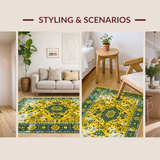 Ultra Soft Area Rug, Non Slip, Stain Resistant, Washable Area Rugs for Living Room, Bedroom, Whimsical Multi-Hued Floral Arrangement(Yellow)