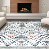 Ultra Soft Area Rug, Non Slip, Stain Resistant, Washable Area Rugs for Living Room, Bedroom, Rustic Ogee Patterned Accent(White)