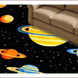 Ultra Soft Area Rug, Non Slip, Stain Resistant, Washable Area Rugs for Living Room, Bedroom, Playful Stellar Exploration Theme(Black)
