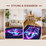 Ultra Soft Area Rug, Non Slip, Stain Resistant, Washable Area Rugs for Living Room, Bedroom, Dynamic Graphic Wolf Illustration(Purple)