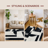 Ultra Soft Area Rug, Non Slip, Stain Resistant, Washable Area Rugs for Living Room, Bedroom, Ebony & Ivory Dash: Cotton Flatweave Rug, Modern Hall Decor(Black)