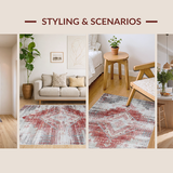 Ultra Soft Area Rug, Non Slip, Stain Resistant, Washable Area Rugs for Living Room, Bedroom, Rustic Textured Linear Pattern(Red)