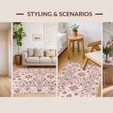 Ultra Soft Area Rug, Non Slip, Stain Resistant, Washable Area Rugs for Living Room, Bedroom, Chic Soft Green Vintage Charm(Pink)