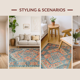 Ultra Soft Area Rug, Non Slip, Stain Resistant, Washable Area Rugs for Living Room, Bedroom, Chic Sky Blue Tiled Aesthetic(Orange)