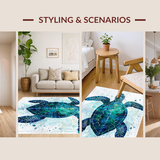 Ultra Soft Area Rug, Non Slip, Stain Resistant, Washable Area Rugs for Living Room, Bedroom, Sea Turtle Mosaic Wave Pattern Rug with Nautical Ocean Blue Abstract Design(Blue)