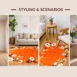 Ultra Soft Area Rug, Non Slip, Stain Resistant, Washable Area Rugs for Living Room, Bedroom, Eclectic Whimsical Garden Design(Orange)