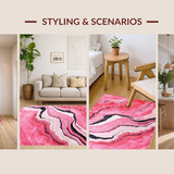 Ultra Soft Area Rug, Non Slip, Stain Resistant, Washable Area Rugs for Living Room, Bedroom, Luxurious Abstract Expressionist Motif(Pink)