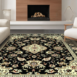Ultra Soft Area Rug, Non Slip, Stain Resistant, Washable Area Rugs for Living Room, Bedroom, Rustic Traditional Tiled Motif(Black)