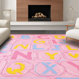 Ultra Soft Area Rug, Non Slip, Stain Resistant, Washable Area Rugs for Living Room, Bedroom, Joyful Discovery Pattern with Bold Colors(Pink)