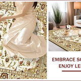 Ultra Soft Area Rug, Non Slip, Stain Resistant, Washable Area Rugs for Living Room, Bedroom, Trendy Nature-Inspired Floral Aesthetic(Beige)