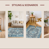 Ultra Soft Area Rug, Non Slip, Stain Resistant, Washable Area Rugs for Living Room, Bedroom, Eclectic Grey Blue Medallion Charm(Blue)