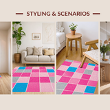 Ultra Soft Area Rug, Non Slip, Stain Resistant, Washable Area Rugs for Living Room, Bedroom, Vibrant Pastel Game Tile Visuals(Pink)