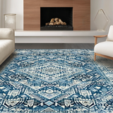Ultra Soft Area Rug, Non Slip, Stain Resistant, Washable Area Rugs for Living Room, Bedroom, Rustic Gray and Blue Medallion Design(Blue)