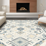 Ultra Soft Area Rug, Non Slip, Stain Resistant, Washable Area Rugs for Living Room, Bedroom, Vibrant Tribal Diamond Composition(White)