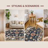 Ultra Soft Area Rug, Non Slip, Stain Resistant, Washable Area Rugs for Living Room, Bedroom, Serene Neutral Medallion Composition(Blue)
