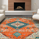 Ultra Soft Area Rug, Non Slip, Stain Resistant, Washable Area Rugs for Living Room, Bedroom, Rustic Teal Floral Motif Charm(Orange)