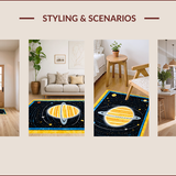 Ultra Soft Area Rug, Non Slip, Stain Resistant, Washable Area Rugs for Living Room, Bedroom, Space Exploration Rug for Boys Learning Area(Yellow)