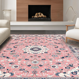 Ultra Soft Area Rug, Non Slip, Stain Resistant, Washable Area Rugs for Living Room, Bedroom, Serene Pastel Ogee Arrangement(Pink)