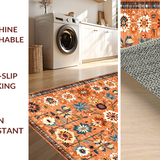 Ultra Soft Area Rug, Non Slip, Stain Resistant, Washable Area Rugs for Living Room, Bedroom, Earthy Southwestern Tile Design(Orange)