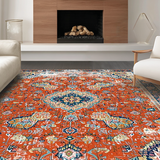 Ultra Soft Area Rug, Non Slip, Stain Resistant, Washable Area Rugs for Living Room, Bedroom, Antique Floral Distressed Elegance(Orange)