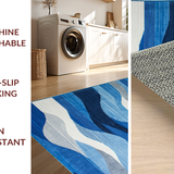 Ultra Soft Area Rug, Non Slip, Stain Resistant, Washable Area Rugs for Living Room, Bedroom, Dynamic Blue Grey Geometric Fusion(Blue)