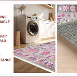 Ultra Soft Area Rug, Non Slip, Stain Resistant, Washable Area Rugs for Living Room, Bedroom, Bordered Boho Meditation Space Plush Rug(Pink)