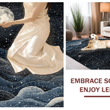 Ultra Soft Area Rug, Non Slip, Stain Resistant, Washable Area Rugs for Living Room, Bedroom, Witchy Cosmos Rug with Lunar Cycle Rings and Boho Star Map Accents(Blue)
