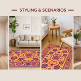Ultra Soft Area Rug, Non Slip, Stain Resistant, Washable Area Rugs for Living Room, Bedroom, Elegant Multicolor Ethnic Motif(Orange)