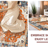 Ultra Soft Area Rug, Non Slip, Stain Resistant, Washable Area Rugs for Living Room, Bedroom, Artful Minimalist Orange Blooms(Orange)