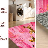 Ultra Soft Area Rug, Non Slip, Stain Resistant, Washable Area Rugs for Living Room, Bedroom, Contemporary Wildlife Illustrative Design(Pink)