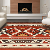 Ultra Soft Area Rug, Non Slip, Stain Resistant, Washable Area Rugs for Living Room, Bedroom, Dynamic Tiled Ethnic Motif(Red)