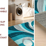 Ultra Soft Area Rug, Non Slip, Stain Resistant, Washable Area Rugs for Living Room, Bedroom, Chic Colorful Tiled Motif(Blue)