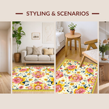 Ultra Soft Area Rug, Non Slip, Stain Resistant, Washable Area Rugs for Living Room, Bedroom, Delicate Soft Floral Imagery(White)