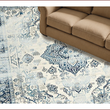 Ultra Soft Area Rug, Non Slip, Stain Resistant, Washable Area Rugs for Living Room, Bedroom, Elegant Cream Medallion Motif(Blue)