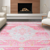 Ultra Soft Area Rug, Non Slip, Stain Resistant, Washable Area Rugs for Living Room, Bedroom, Rustic Textured Geometric Harmony(Pink)