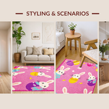 Ultra Soft Area Rug, Non Slip, Stain Resistant, Washable Area Rugs for Living Room, Bedroom, Joyful Springtime Animal Illustration(Pink)