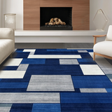 Ultra Soft Area Rug, Non Slip, Stain Resistant, Washable Area Rugs for Living Room, Bedroom, Artistic Square Grid Arrangement(Blue)