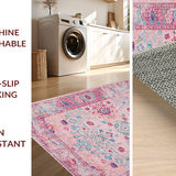 Ultra Soft Area Rug, Non Slip, Stain Resistant, Washable Area Rugs for Living Room, Bedroom, Distressed Pastel Geometric Motif(Pink)